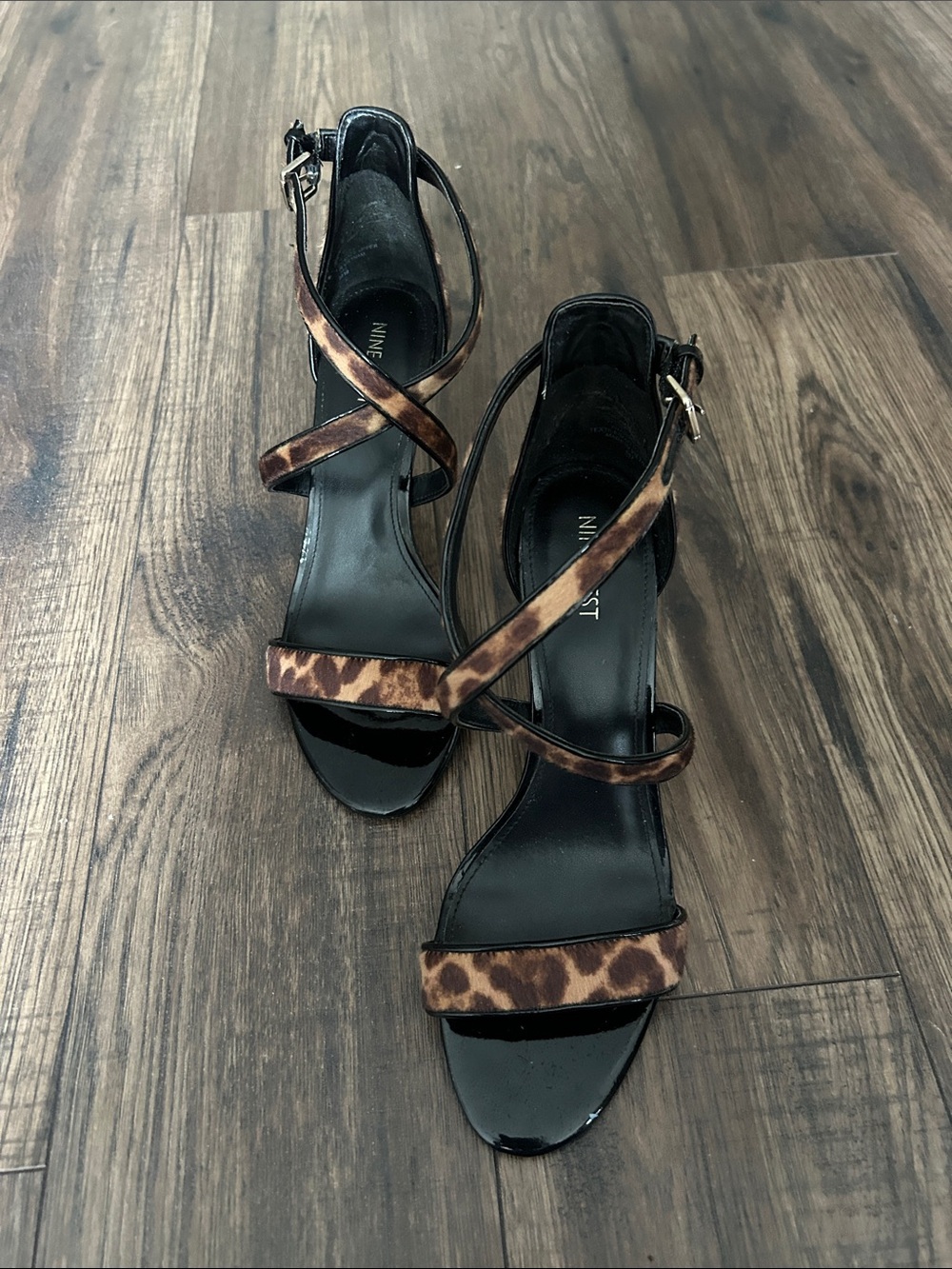 Nine West Mydebut Women’s 11 Leopard Calf Hair Strappy Stiletto Heels - Picture 3 of 9